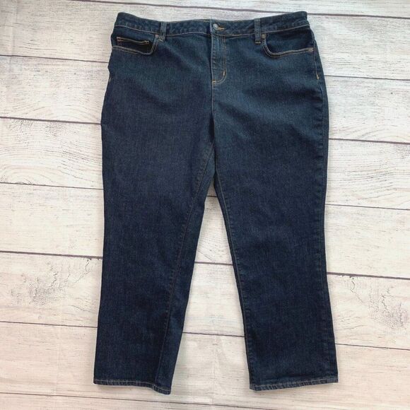 Lands' End Jeans 18 Petite Mid Rise Straight Dark Wash Inseam 25.5" Stretch - Picture 1 of 11